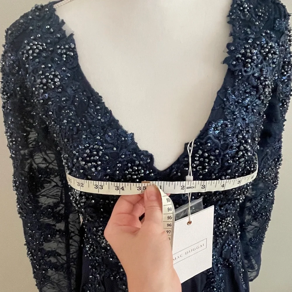 NWT Mac Duggal High Neck Mesh Long Sleeve Embellished A Line Gown 20388 Size 8